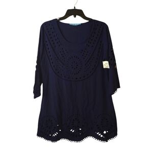Solitaire Swim Cover Up in a Navy Blue Eyelet Tunic Style Top Size M NWT